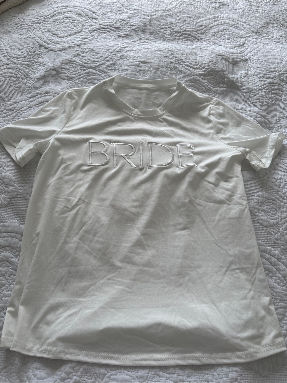 Women's White 'BRIDE' Embroidered Short-Sleeve Tee
